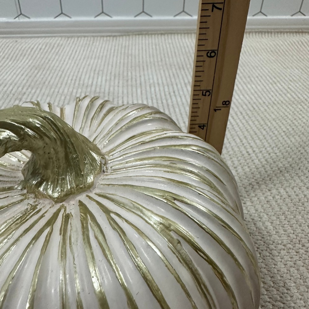 Place & Time White Gold Metallic Ribbed Decorative Pumpkin Fall Decor - Picture 3 of 5